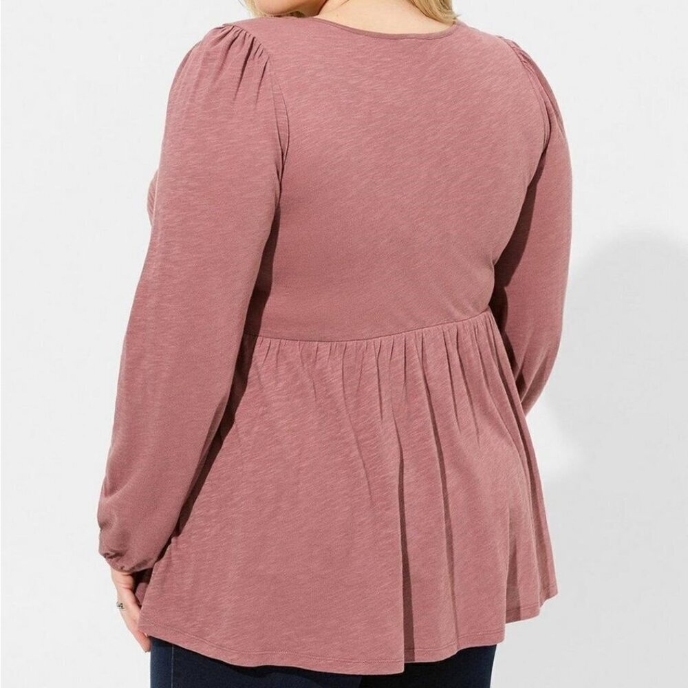 Torrid - Cotton Modal Slub Square Neck Pintuck Top in Rose Taupe - Picture 13 of 14